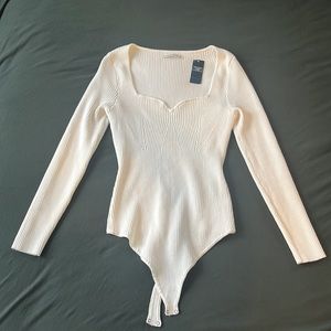 Abercrombie & Fitch Cream Ribbed Long-Sleeve Bodysuit